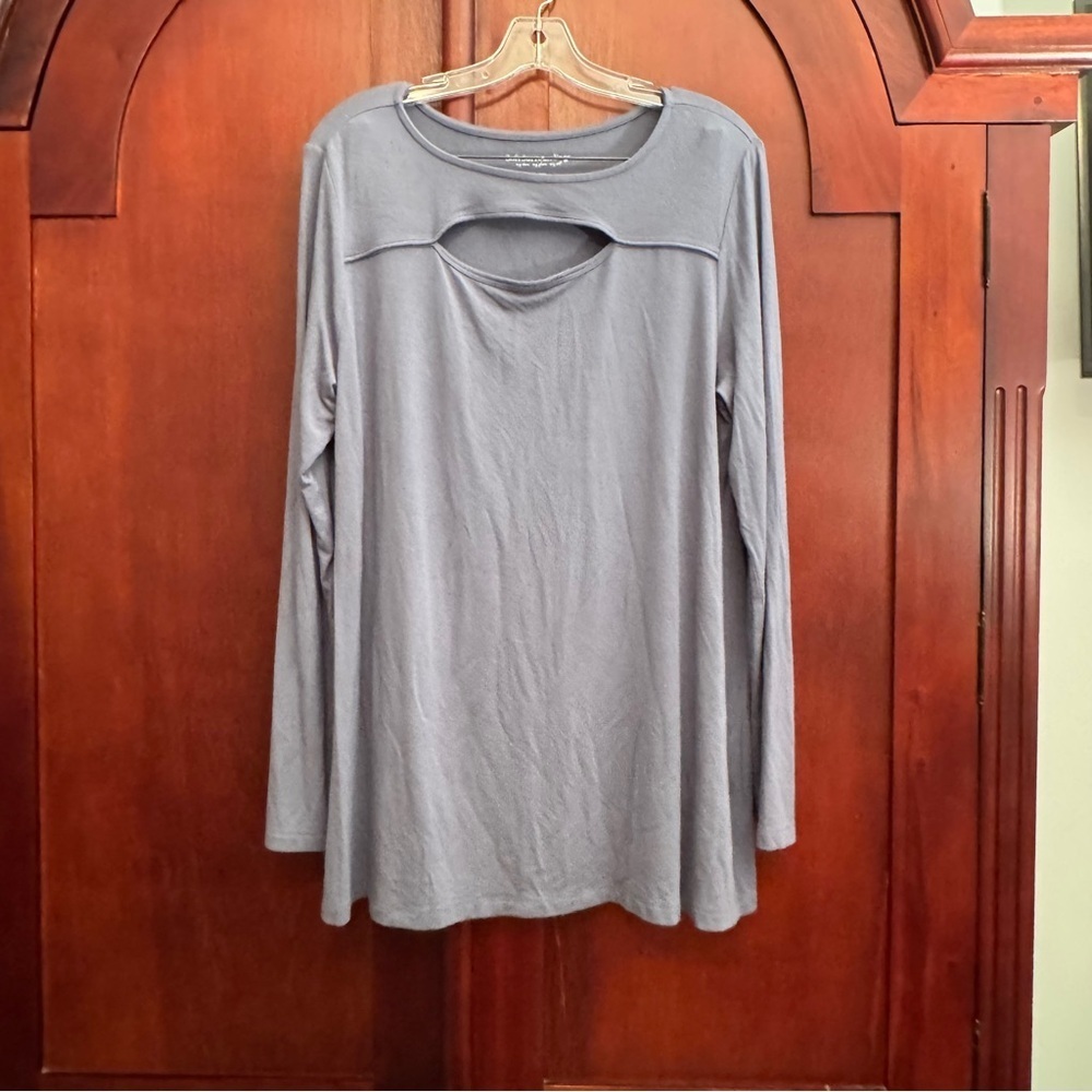 Soft Surroundings Women’s Blue Beckett Top Keyhole Neck Long Sleeve size Large